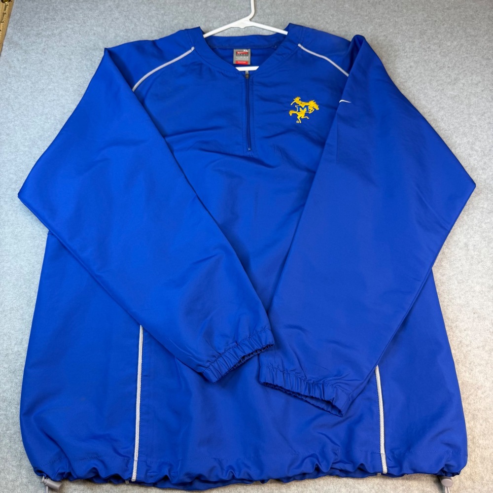 Vintage Nike Team Fit Dry Mens XL Blue 1/4 Zip Windbreaker Pullover Bronco Logo